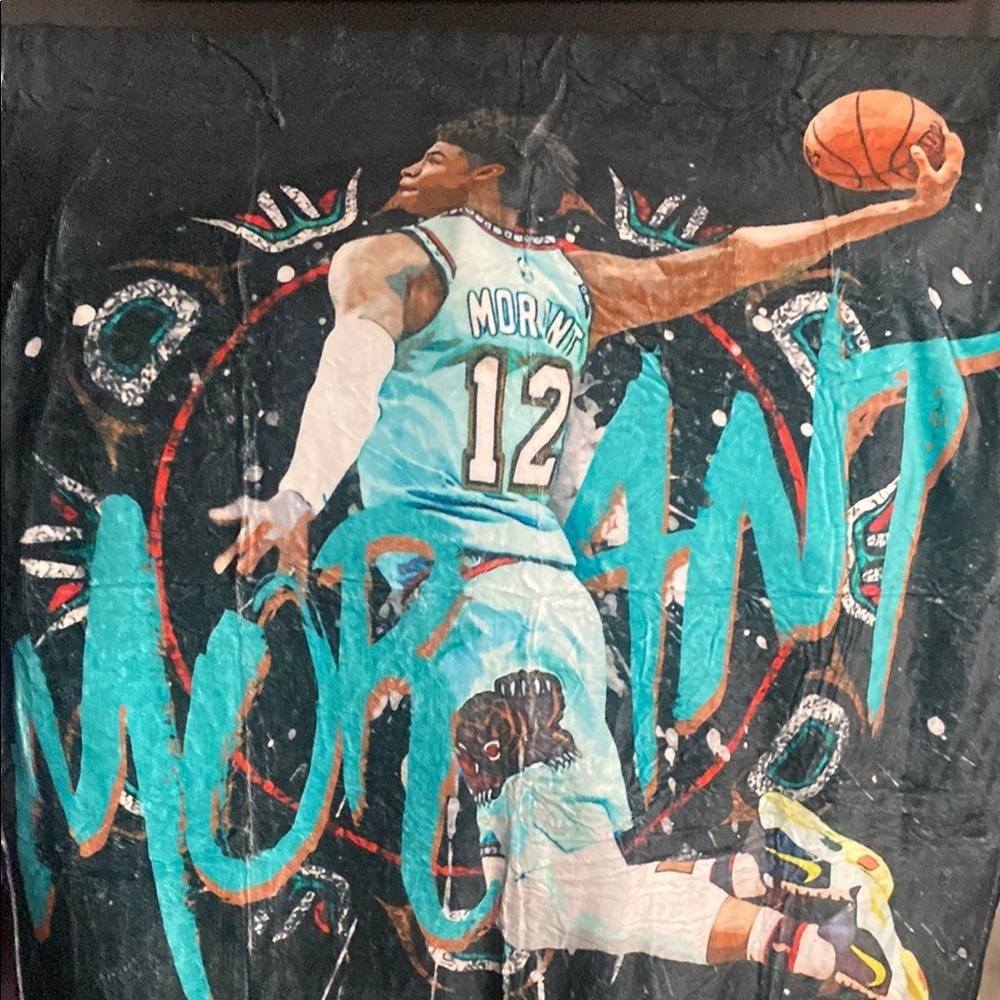 Basketball Star Morant No12 Throw Blanket Black and Blue